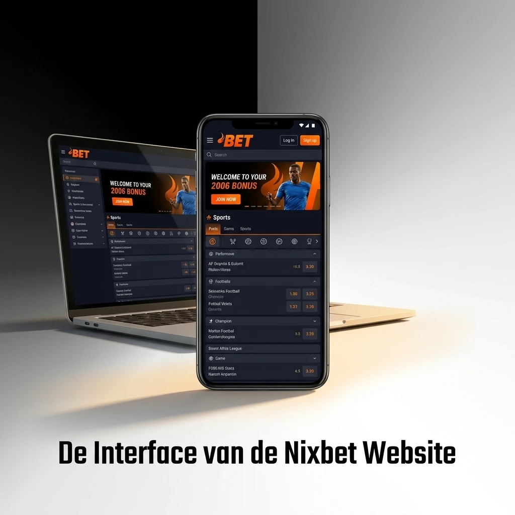 Overzichtelijke Nixbet website interface met navigatiebalk voor sportweddenschappen, casino en promoties