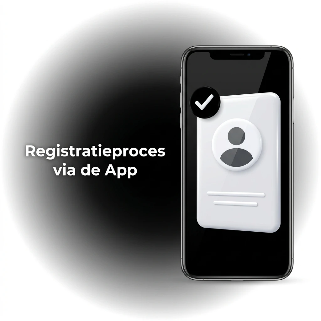Stapsgewijs registratieproces via de app: gegevens invoeren, e-mail, wachtwoord en telefoonnummer verifiëren.